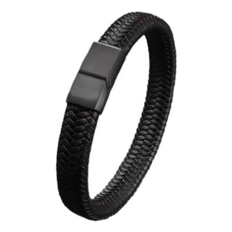 pulseira masculina trançada s/m courino preta 20cm (mp)