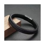 pulseira masculina trançada s/m courino preta 20cm (mp)