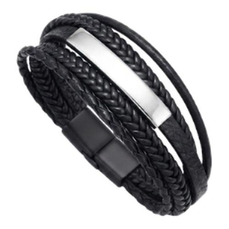 pulseira masculina trançada s/m 5 cordas courino inox 21cm (mp)