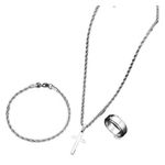 kit joias masculinas 3 peças inox s/m colar pulseira e anel (mp)