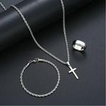 kit joias masculinas 3 peças inox s/m colar pulseira e anel (mp)