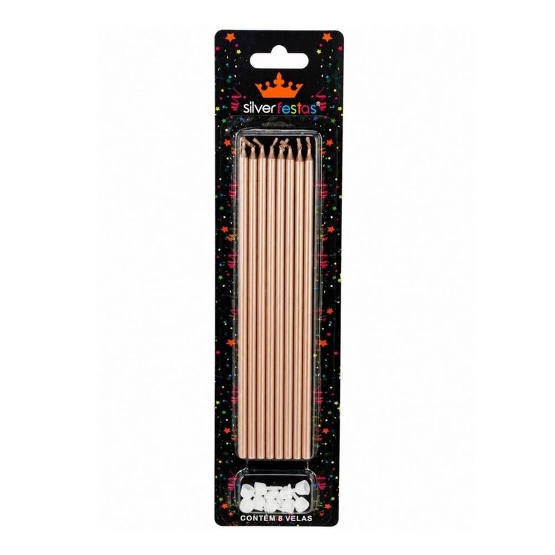vela palito gigante silver festas metal bronze 8 unidades v096 (mp)