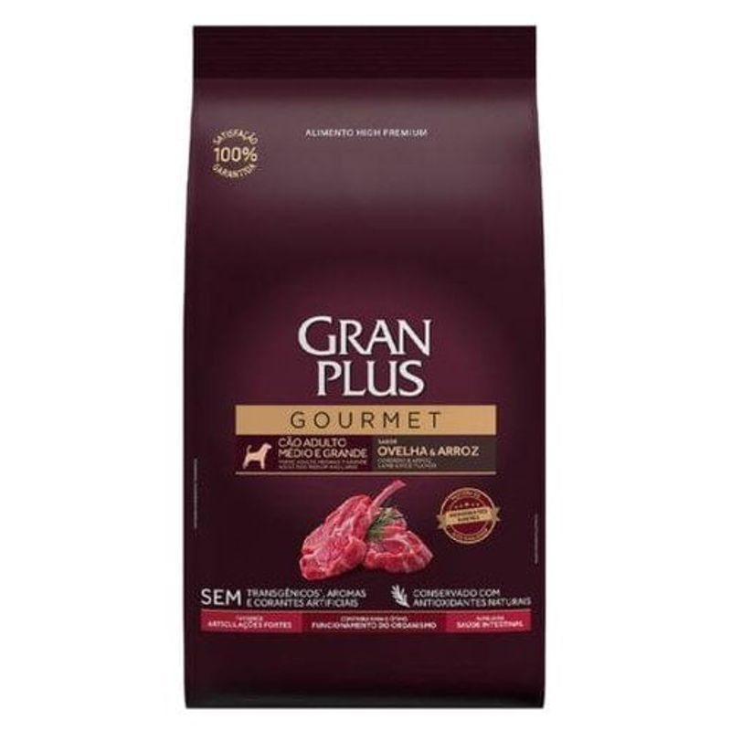 ração para cães adultos gran plus gourmet médias e grandes ovelha e arroz 15kg (mp)