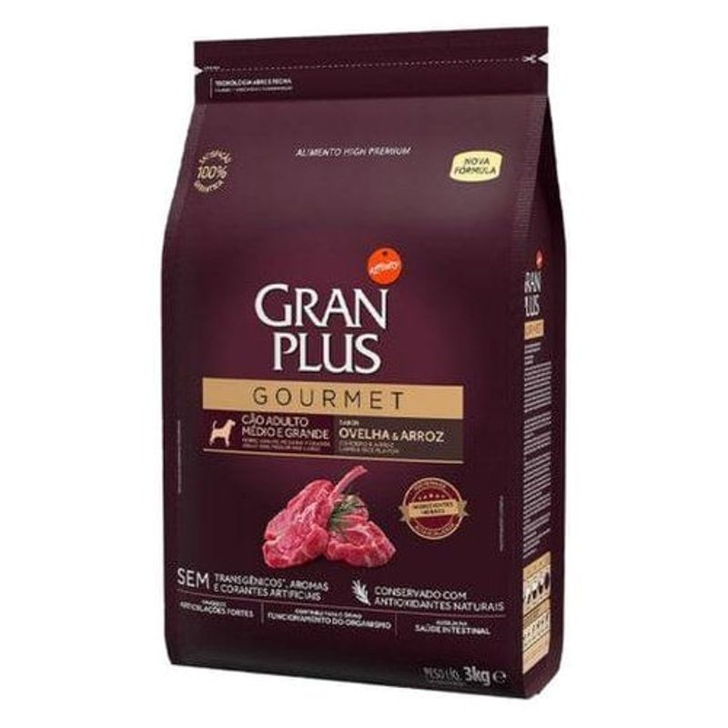 ração para cães adultos gran plus gourmet médias e grandes ovelha e arroz 15kg (mp)