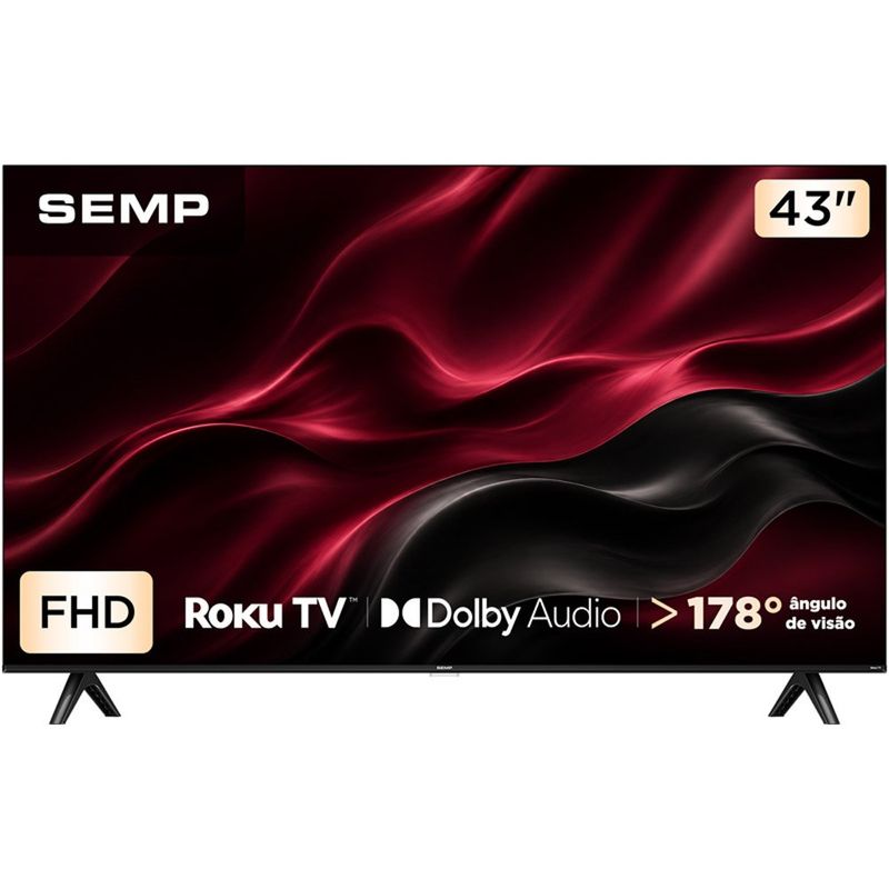 smart tv fhd 43" tcl semp roku tv com wi-fi dolby audio hdmi 43s42r