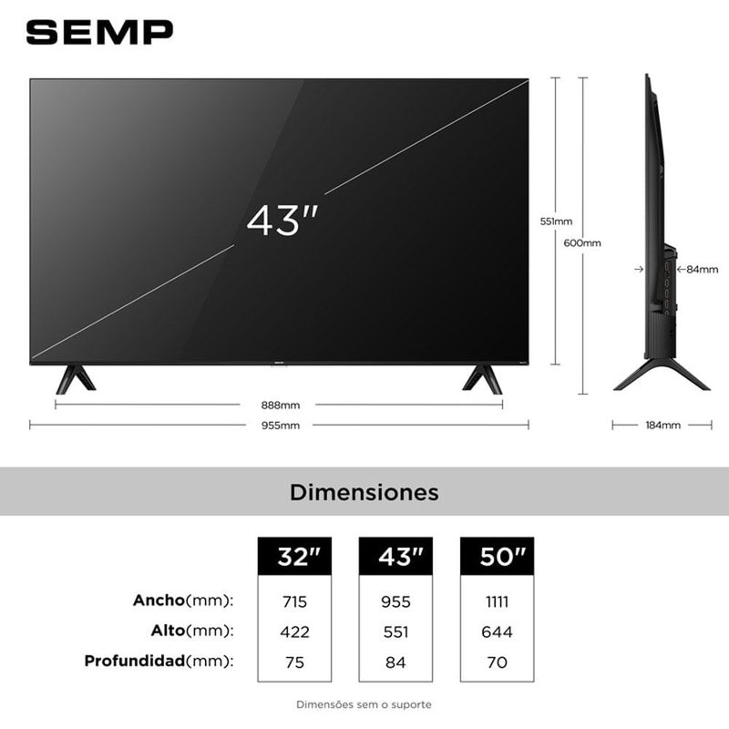 smart tv fhd 43" tcl semp roku tv com wi-fi dolby audio hdmi 43s42r