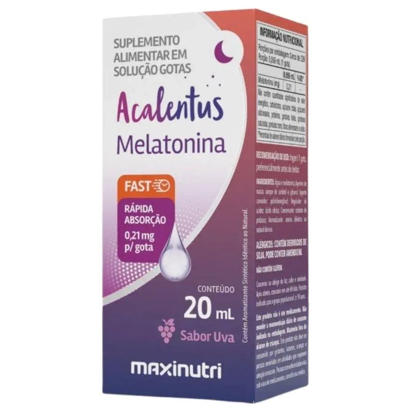 suplemento alimentar melatonina acalentus solução em gotas sabor uva 20ml maxinutri