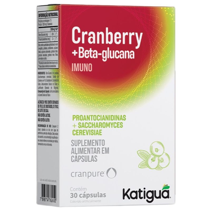 cranberry + beta-glucana 200mg imuno cranpure trato urinário 30 cápsulas katiguá