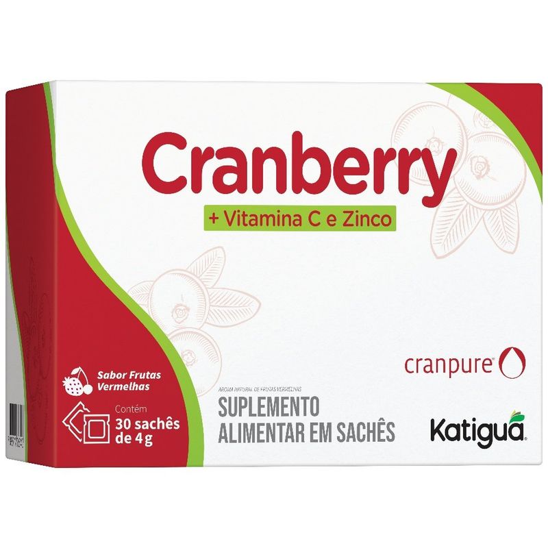 cranberry cranpure 7,5mg + vitamina c imunidade sabor frutas vermelhas 30 sachês katiguá