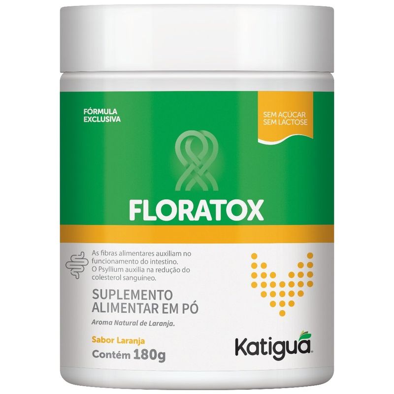 floratox psyllium fibra solúvel trânsito intestinal colesterol sabor laranja 180g katiguá 180g katiguá