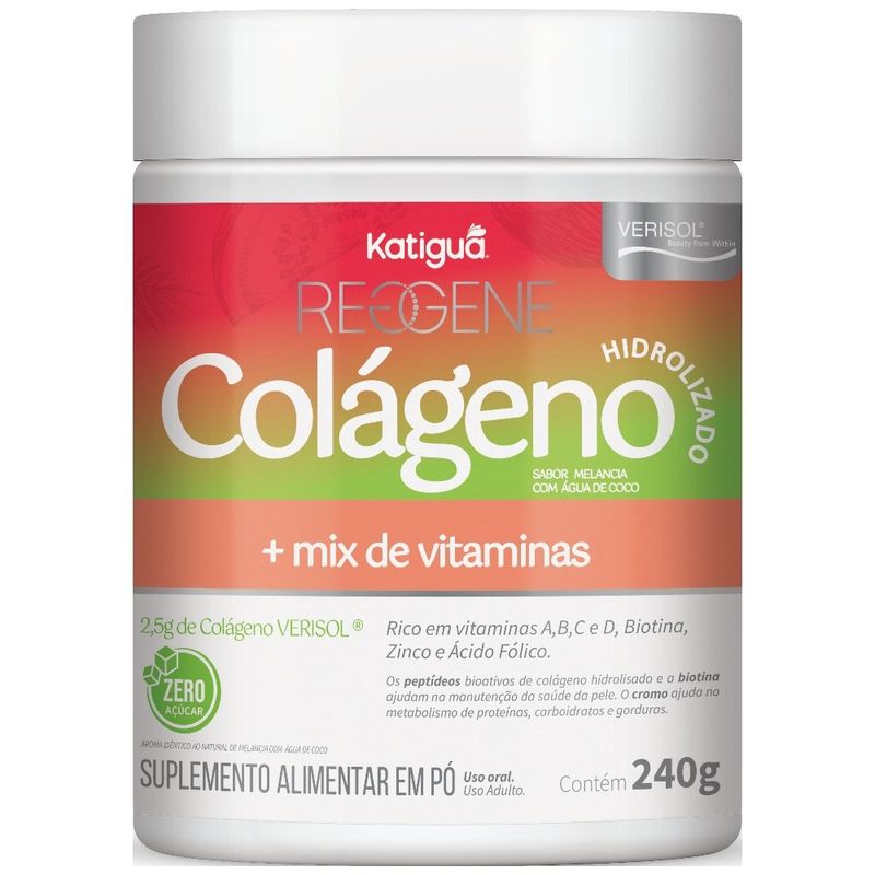 colágeno verisol + mix de vitaminas sabor melancia com água de coco 240g reggene katiguá
