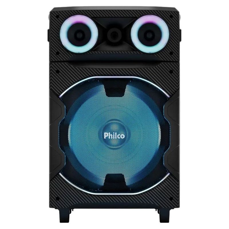 caixa de som amplificada philco bluetooth v5.3 1700w pcx7300 com woofer 12 polegadas, bateria até 15 horas, flash light e tws