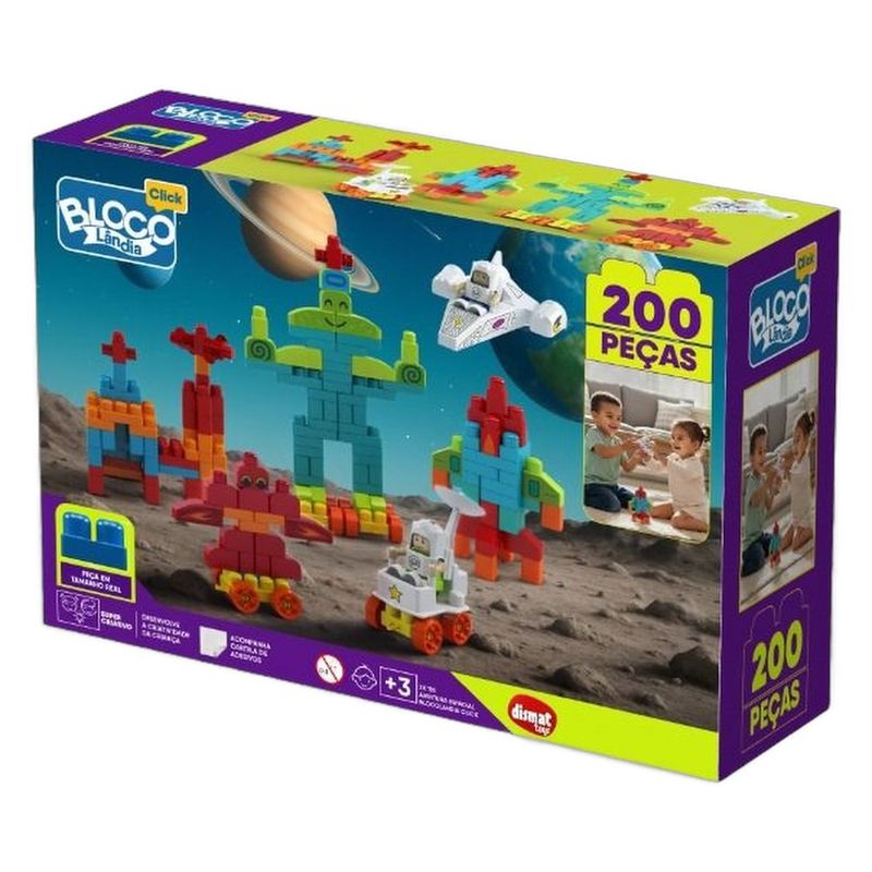 bloco de montar aventura espacial blocolândia click 200 peças dismat xk115