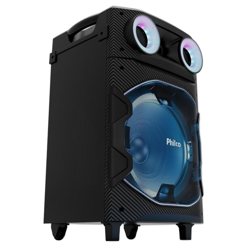 caixa de som amplificada philco bluetooth v5.3 1700w pcx7300 com woofer 12 polegadas, bateria até 15 horas, flash light e tws