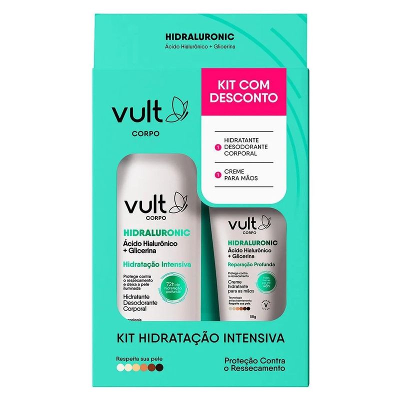 kit hidratação intensiva vult desodorante hidratante corporal 200ml e creme para mãos 50g
