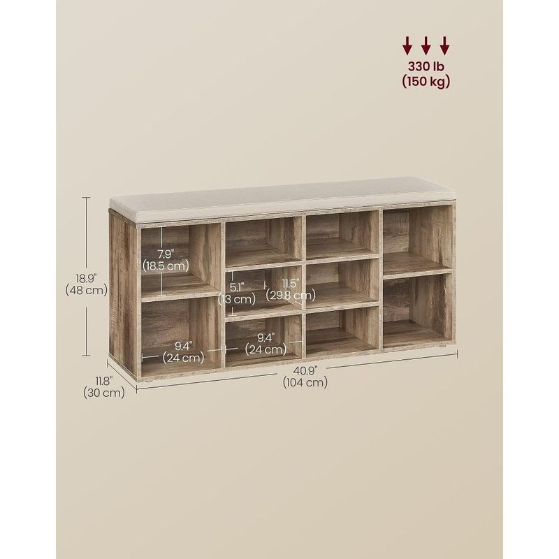 banco organizador hongjiang com assento estofado 102x30x48 madeira e-bi