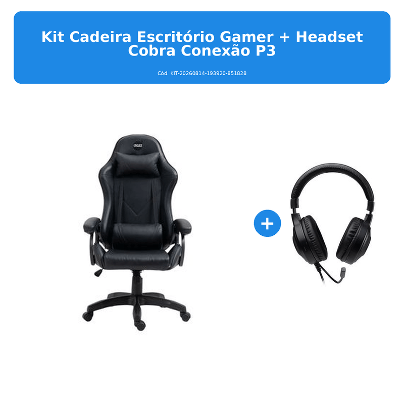 kit cadeira gamer dazz x-rocker preto + headset gamer dazz cobra conexão p3