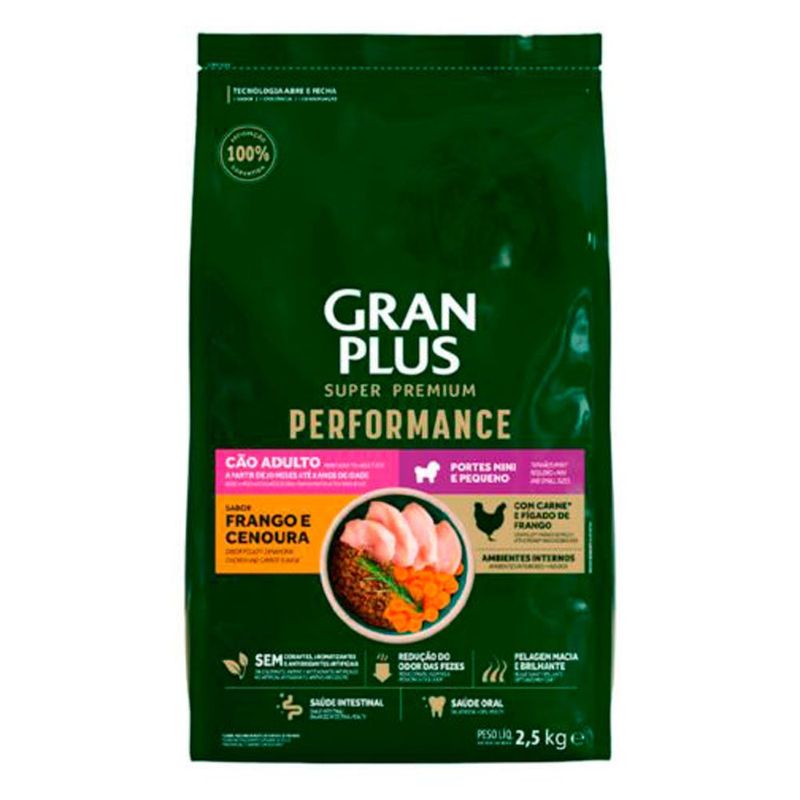 ração cães adultos gran plus performance mini e pequenos frango 10,1kg (mp)
