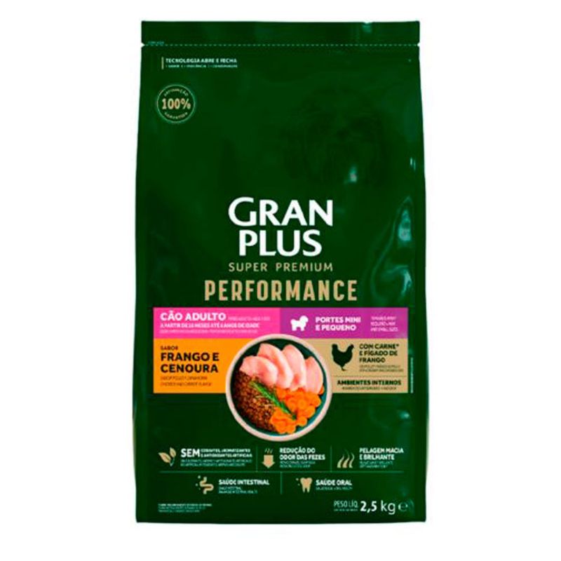 ração cães adultos gran plus performance mini e pequenos frango 2,5kg (mp)