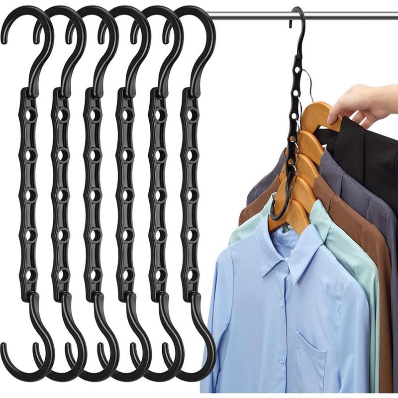 kit 8 peças cabide organizador para 5 roupas amkufo cor preto a-mbi
