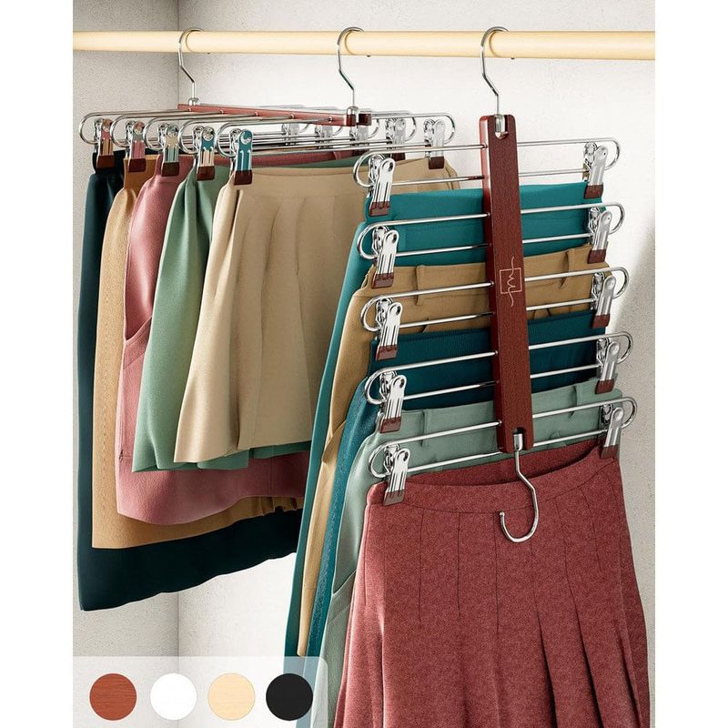 kit 2 peças cabide organizador madeira para 5 roupas moralve mogno a-mbi
