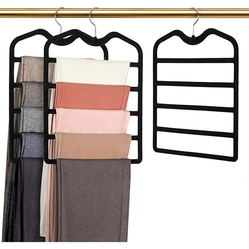 kit 3 peças cabide organizador veludo de 5 níveis doiown cor preto a-mbi
