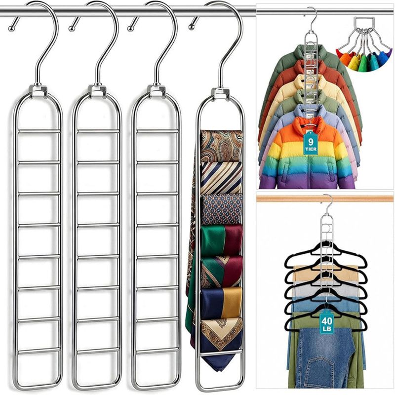 kit 4 peças cabide organizador para 9 roupas heyhouse cor prata a-bi