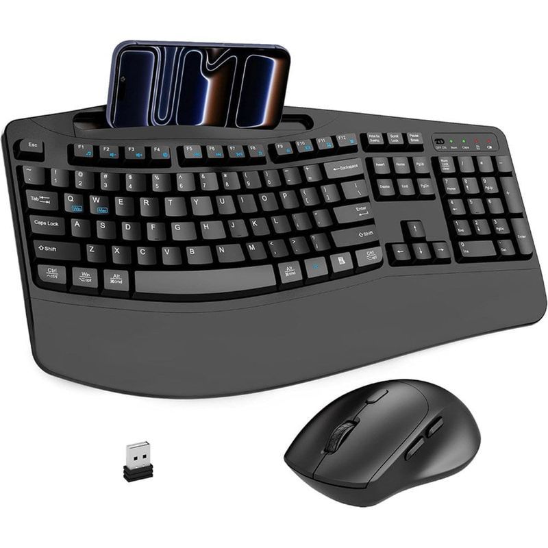 kit 2 peças teclado e mouse sem fio ergonômico 2 níveis faadar ek39 cor preto a-mbi