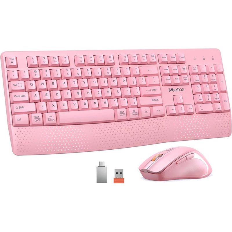 kit 2 peças teclado e mouse sem fio 3 níveis 2,4ghz dpi cor rosa a-mbi