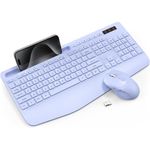 kit 2 peças teclado e mouse sem fio ergonômico 2,4ghz trueque cor roxo a-mbi