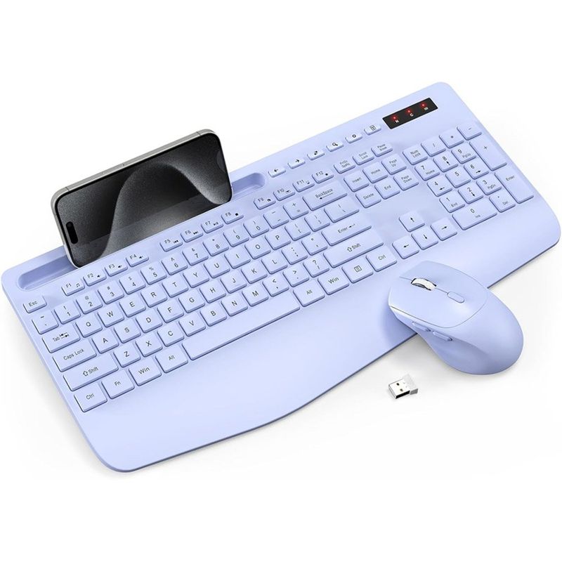 kit 2 peças teclado e mouse sem fio ergonômico 2,4ghz trueque cor roxo a-mbi
