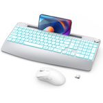 kit 2 peças teclado e mouse sem fio 2,4ghz retrô iluminado gamcatz cor branco a-mbi
