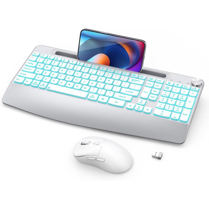 kit 2 peças teclado e mouse sem fio 2,4ghz retrô iluminado gamcatz cor branco a-mbi