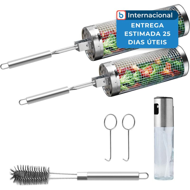 conjunto 2 peças cesto para grelha com rodinhas meytunsin aço inox 304 a-mbi