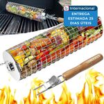 cesto para grelha com cabo de madeira pequeno aço inox 304 a-mbi