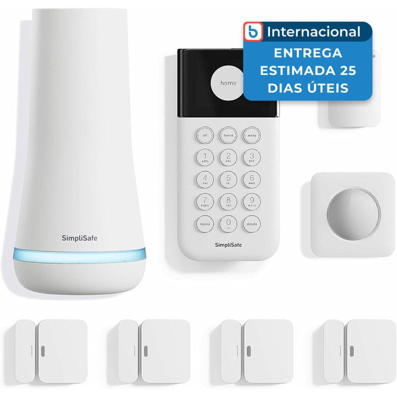 kit 8 peças alarme sem fio 24 horas google alexa simplisafe cor branco a-mbi
