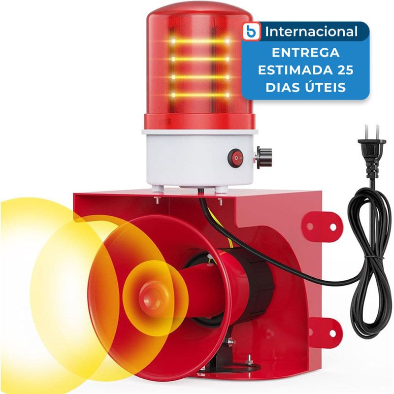 sirene de alarme com luz e alcance de 150m antom 120db cor vermelho a-mbi