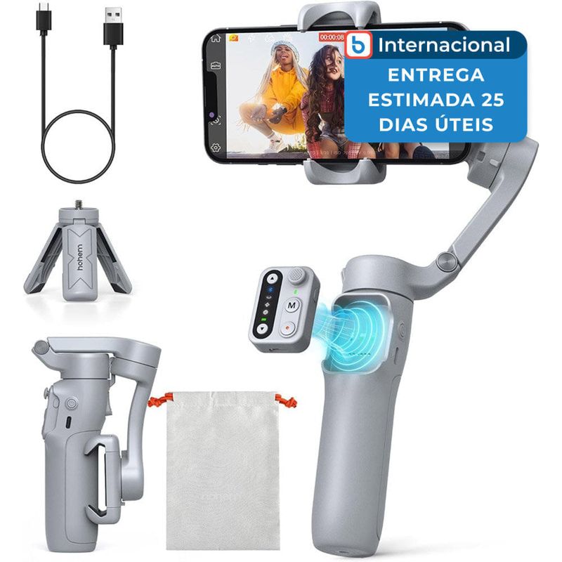 estabilizador para celular hpg-x3 se 3 eixos dobrável hohem cor cinza a-mbi