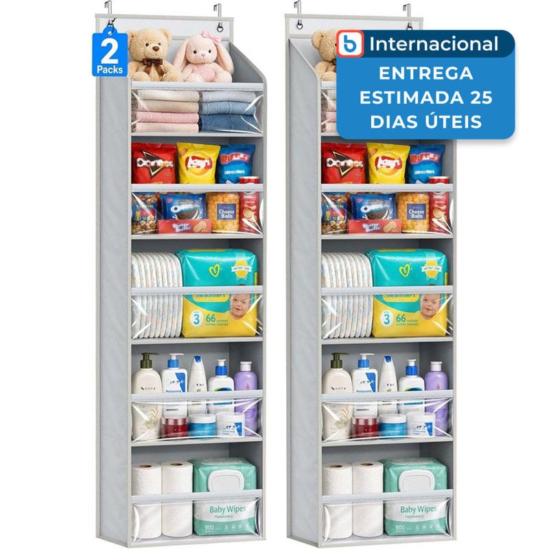 conjunto 2 peças organizador de porta 10 bolsos cor cinza a-mbi