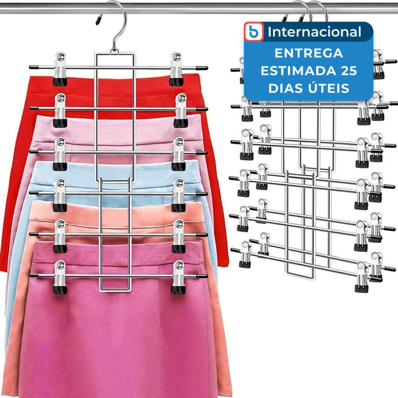 kit 2 peças cabide com prendedores para 6 roupas lumigens metal a-mbi