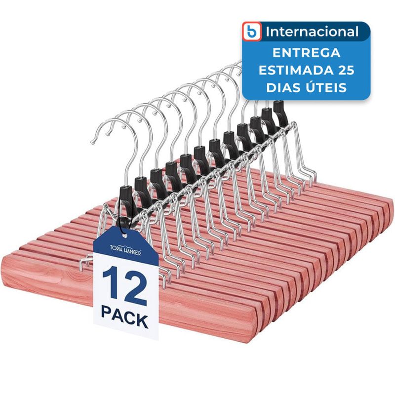 kit 12 peças cabide com clipes de madeira topia hanger a-mbi