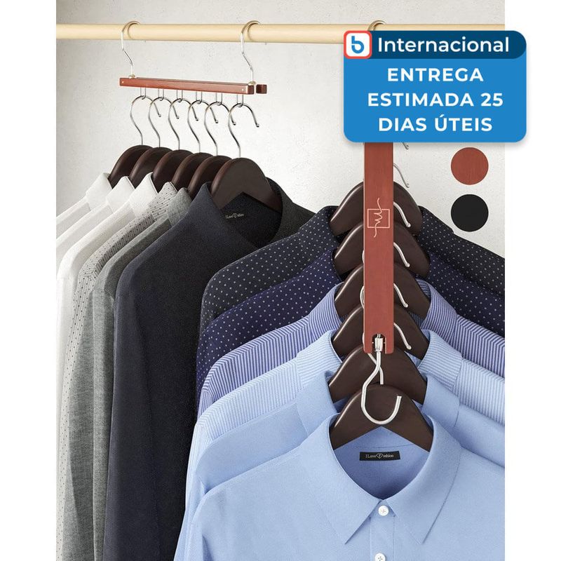 kit 4 peças cabide organizador madeira para 6 roupas moralve mogno a-mbi