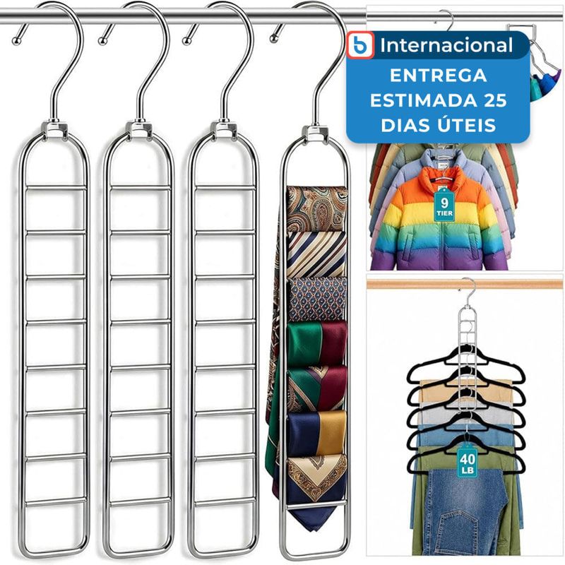 kit 4 peças cabide organizador para 9 roupas heyhouse cor prata a-bi