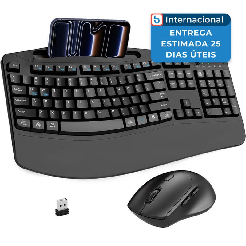 kit 2 peças teclado e mouse sem fio ergonômico 2 níveis faadar ek39 cor preto a-mbi