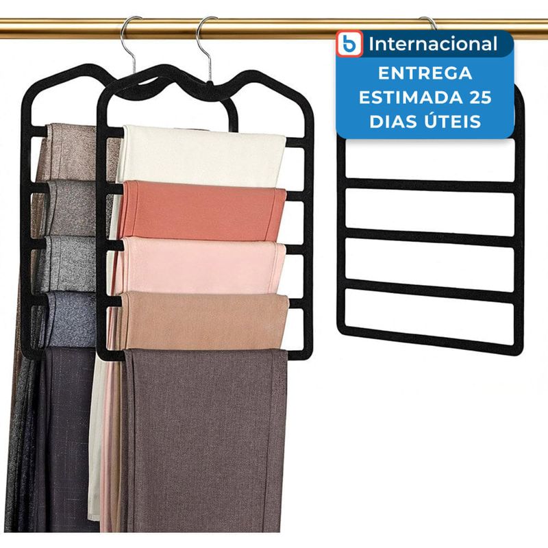 kit 3 peças cabide organizador veludo de 5 níveis doiown cor preto a-mbi