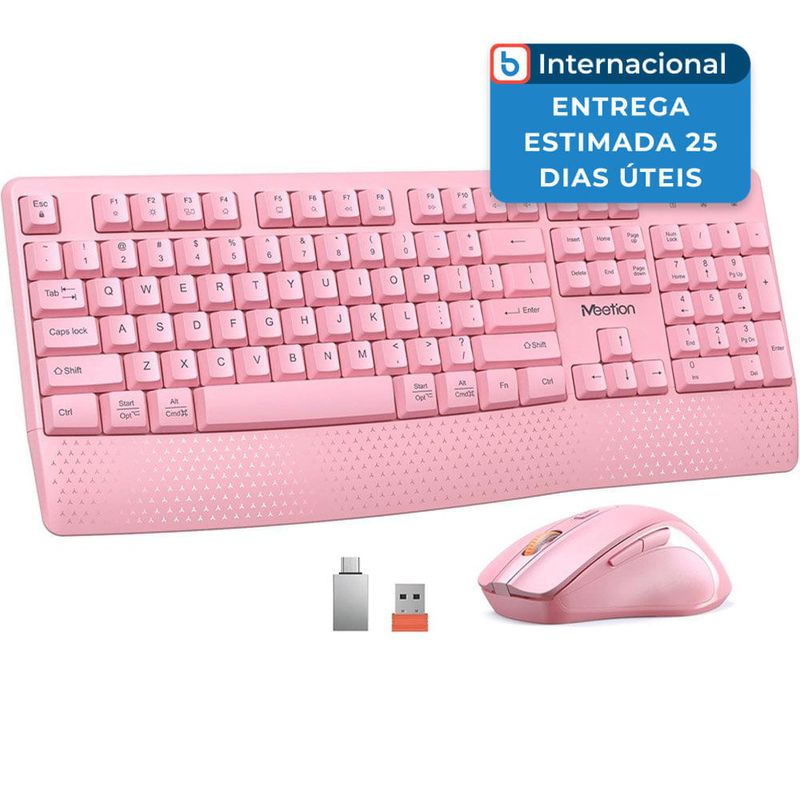 kit 2 peças teclado e mouse sem fio 3 níveis 2,4ghz dpi cor rosa a-mbi