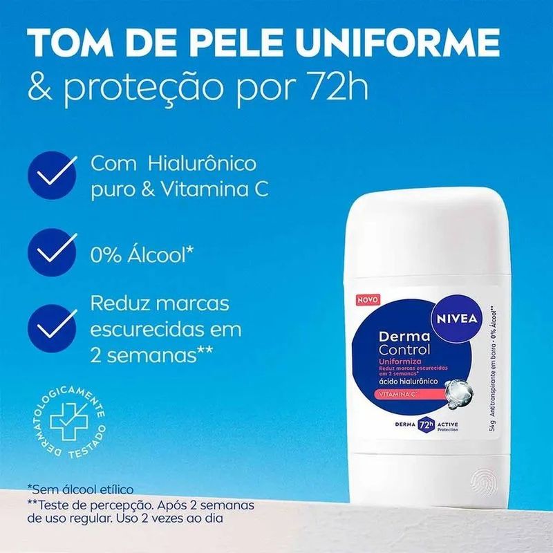 desodorante antitranspirante stick nivea derma control uniformiza 54g