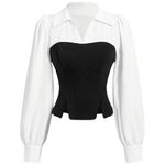 blusa feminina makemechic tamanho m decote v com fenda branco/preto a-mbi