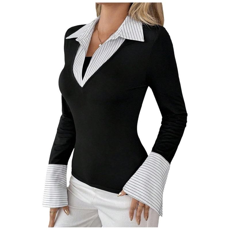 blusa gorglitter tamanho xg manga flare 2 em 1 listrado preto a-mbi