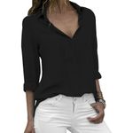 camisa feminina bivenant algodão/linho com botões preto a-mbi